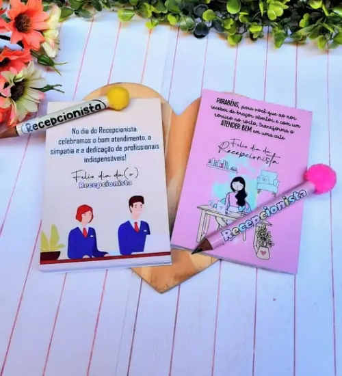 Bloquinho de Anotações com Mini Lápis- Dia do Recepcionista