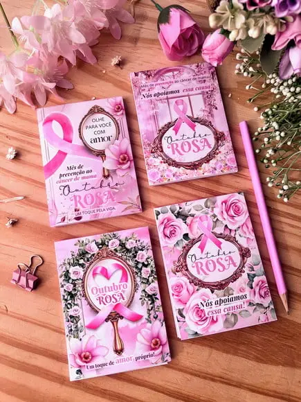Bloquinho de Anotações e Lápis- Outubro Rosa