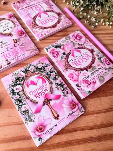 Bloquinho de Anotações e Lápis- Outubro Rosa