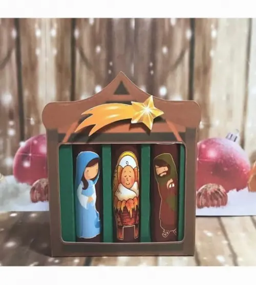 Caixa Presépio com 3 Baton- Feliz Natal