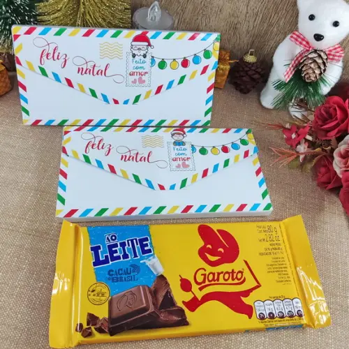 Caixinha com Barra de Chocolate 80g- Natal