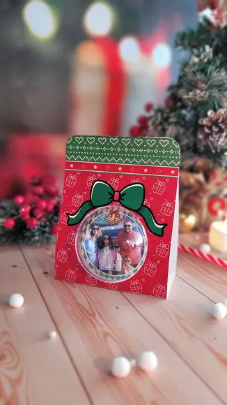 Caixinha com Bolinha Acrílica- Foto Frente e Verso- Natal