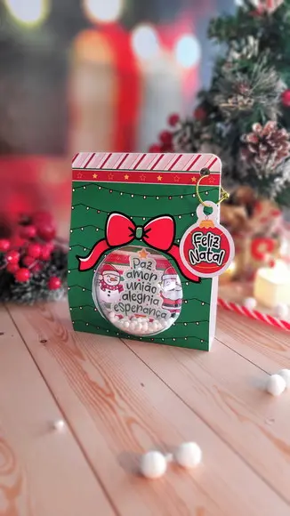 Caixinha com Bolinha Acrílica- Foto Frente e Verso- Natal