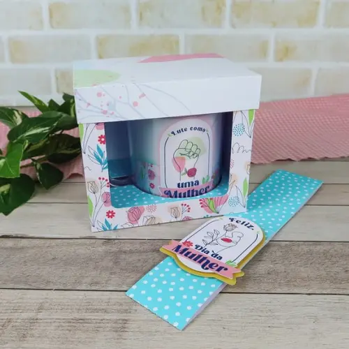 Caixinha com Caneca Acrílica- Dia da Mulher