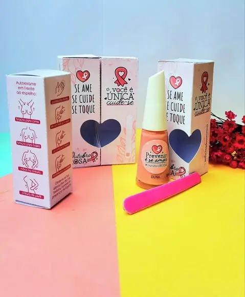 Caixinha com Esmalte e Mini Lixa- Outubro Rosa
