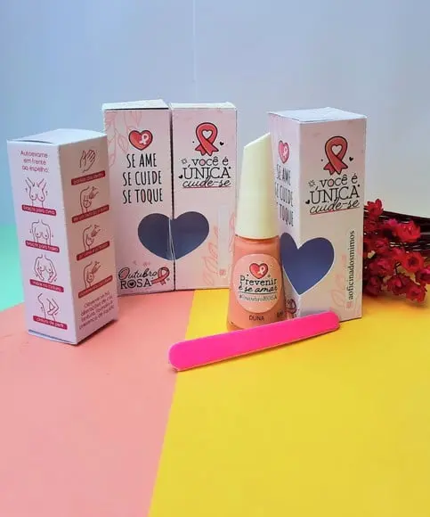 Caixinha com Esmalte e Mini Lixa- Outubro Rosa
