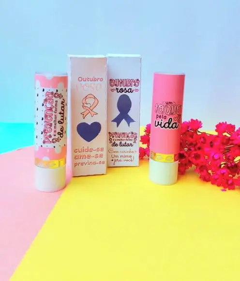 Caixinha com Hidratante Labial (batom de Cacau) Outubro Rosa