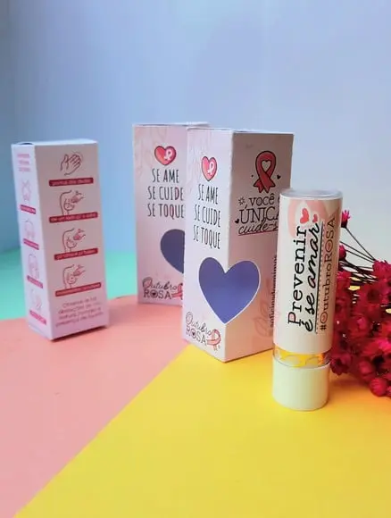 Caixinha com Hidratante Labial(batom de Cacau)- Outubro Rosa