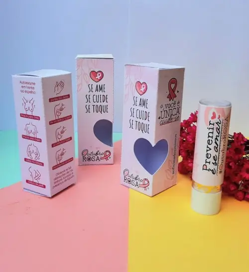 Caixinha com Hidratante Labial(batom de Cacau)- Outubro Rosa