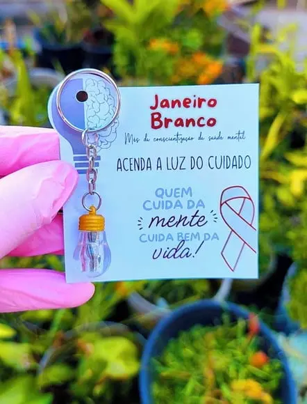 Card + Chaveirinho com Semente de Girassol- Janeiro Branco