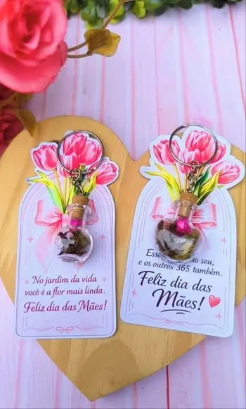 Card + Chaveiro com Florzinha Sempre Viva- Dia das Mães
