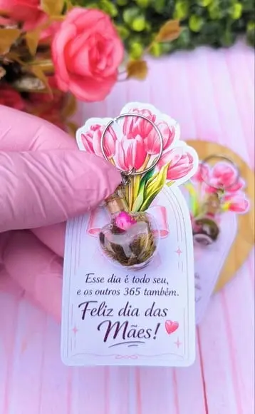 Card + Chaveiro com Florzinha Sempre Viva- Dia das Mães