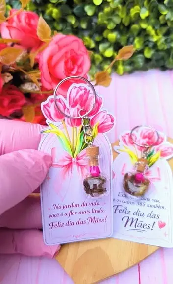 Card + Chaveiro com Florzinha Sempre Viva- Dia das Mães