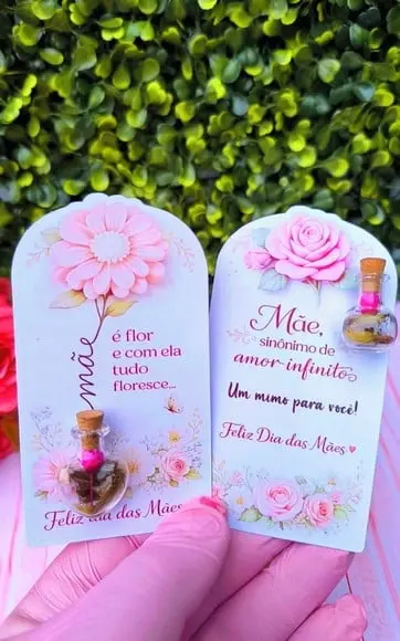 Card + Vidrinho com Florzinha Sempre Viva- Dia das Mães