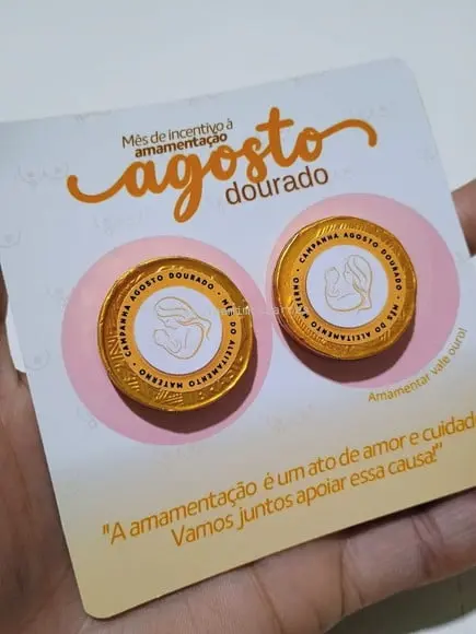 Card com 2 Moedinhas de Chocolate ao Leite- Agosto Dourado