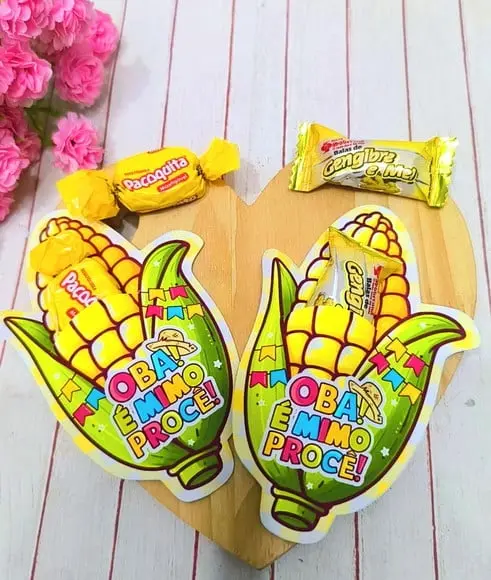 Card com Balinha de Paçoca ou Gengibre- Festa Junina