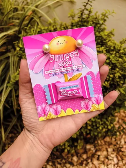 Card com Balinha e Brinco- Outubro Rosa