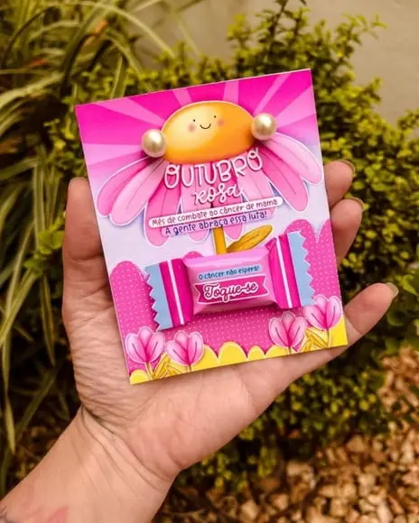 Card Com Balinha E Brinco- Outubro Rosa