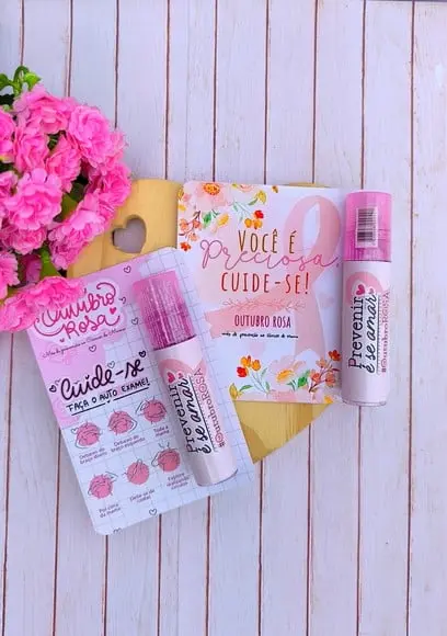 Card com Brilho Labial- Outubro Rosa