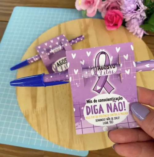 Card com Caneta- Agosto Lilás