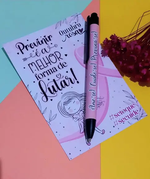Card com Caneta- Outubro Rosa