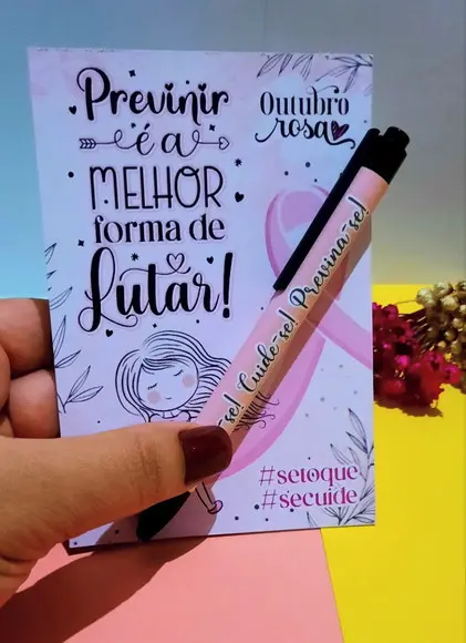 Card com Caneta- Outubro Rosa