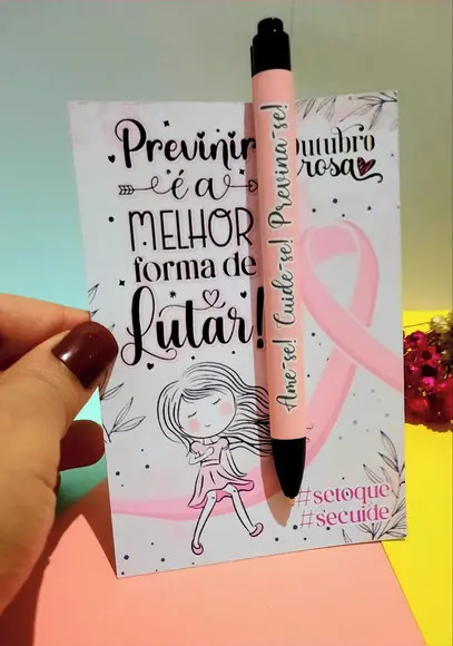 Card com Caneta- Outubro Rosa