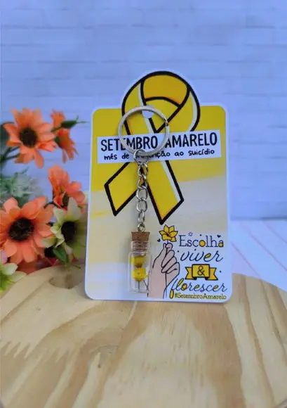 Card com Chaveirho e Florzinha Sempre Viva- Setembro Amarelo
