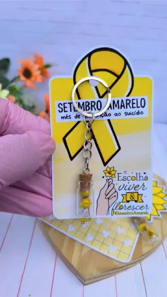 Card com Chaveirho e Florzinha Sempre Viva- Setembro Amarelo