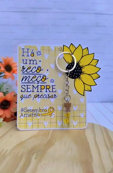 Card com Chaveirho e Florzinha Sempre Viva- Setembro Amarelo
