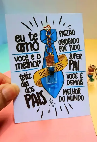 Card com Chaveirinho com Florzinha- Dia dos Pais