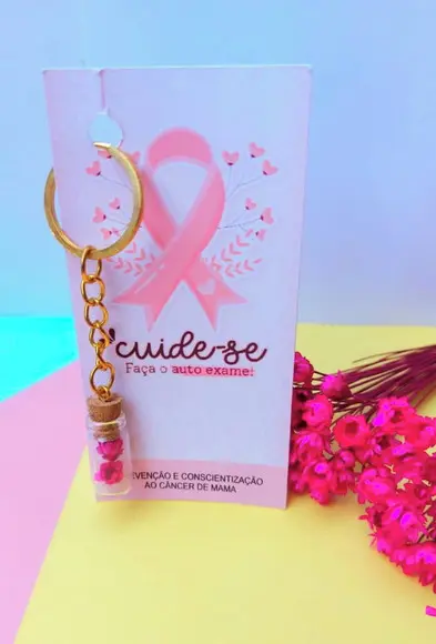 Card com Chaveirinho com Florzinha- Outubro Rosa