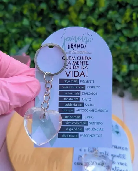 Card com Chaveirinho Coração- Janeiro Branco