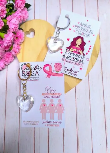 Card com Chaveirinho Coração- Outubro Rosa