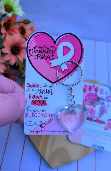 Card com Chaveirinho Coração- Outubro Rosa