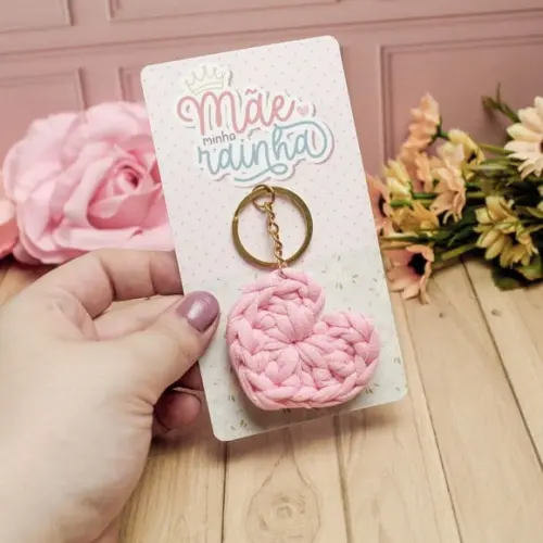 Card com Chaveirinho de Coração de Crochê- Dia das Mães
