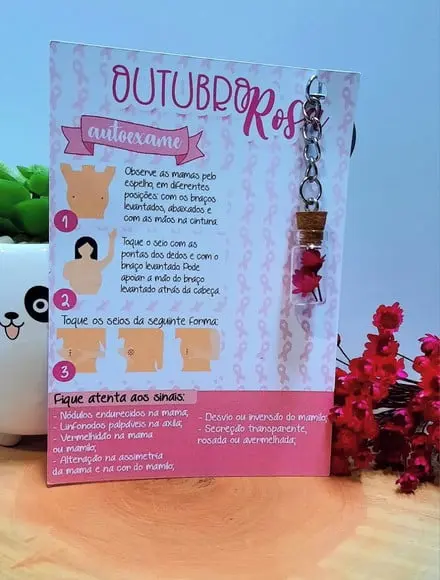 Card com Chaveirinho de Florzinha- Outubro Rosa