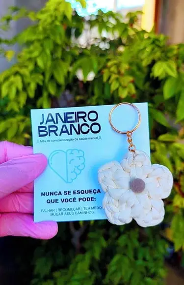 Card com Chaveirinho de Crochê- Janeiro Branco