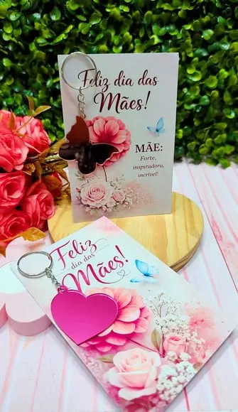 Card com Chaveirinho Espelhado- Dia das Mães