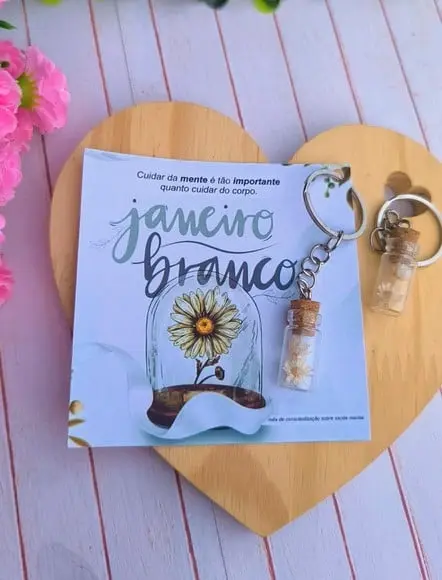 Card com Chaveirinho Florzinha- Janeiro Branco