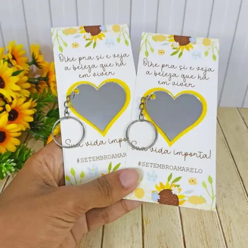 Card com Chaveirinho Espelho- Setembro Amarelo