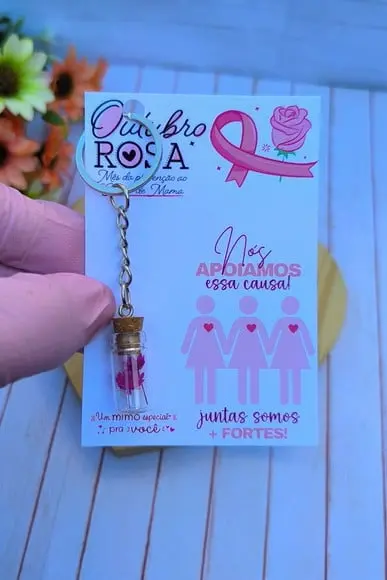 Card com Chaveirinho Florzinha- Outubro Rosa