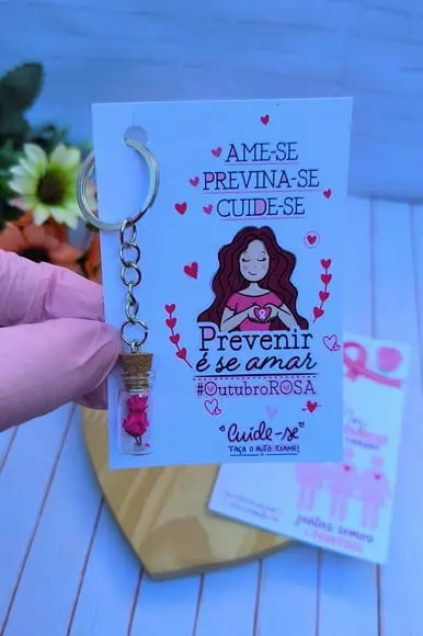 Card com Chaveirinho Florzinha- Outubro Rosa