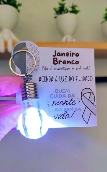 Card com Chaveirinho Lâmpada Lanterna- Janeiro Branco