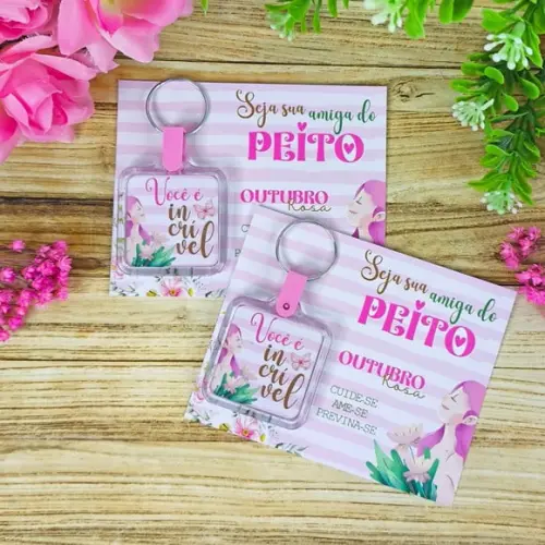 Card com Chaveirinho- Outubro Rosa