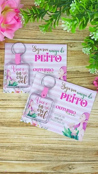Card com Chaveirinho- Outubro Rosa