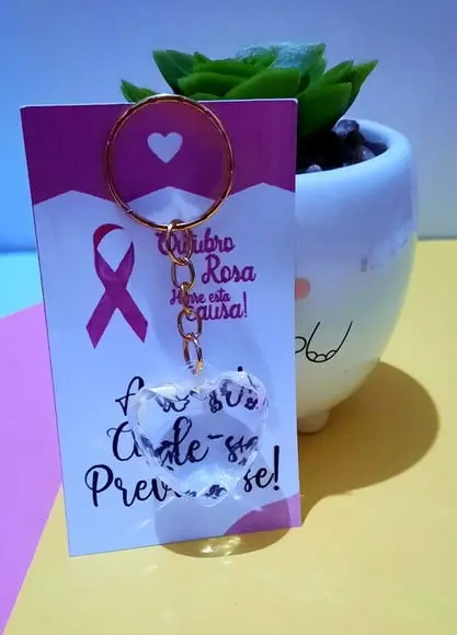 Card com Chaveirinho- Outubro Rosa