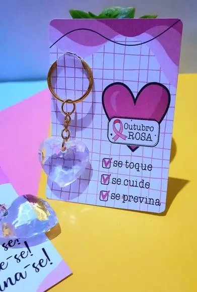 Card com Chaveirinho- Outubro Rosa