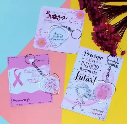 Card com Chaveirinho- Outubro Rosa