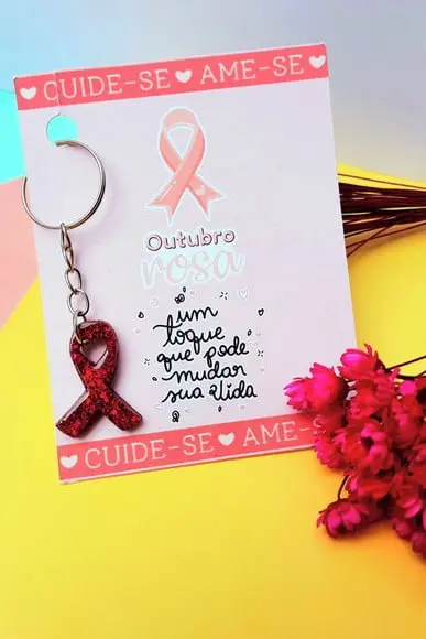 Card com Chaveirinho- Outubro Rosa